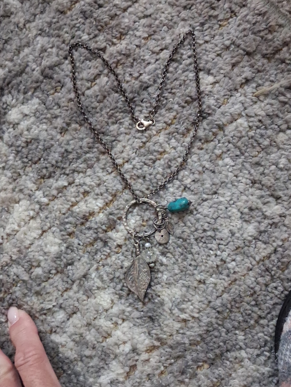 Silpada Silver Leaf Pendant Necklace with Turquoise Accent